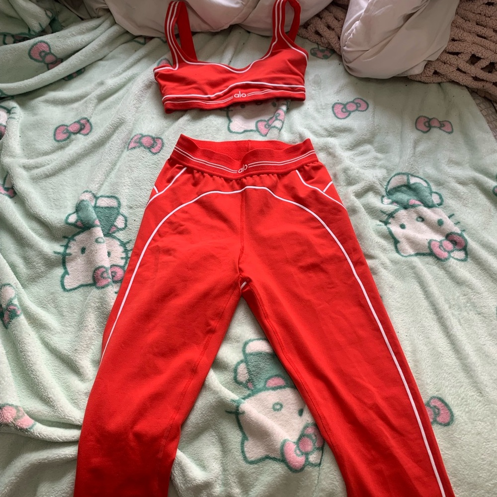 ALO Yoga Red Sports Bra & Leggings